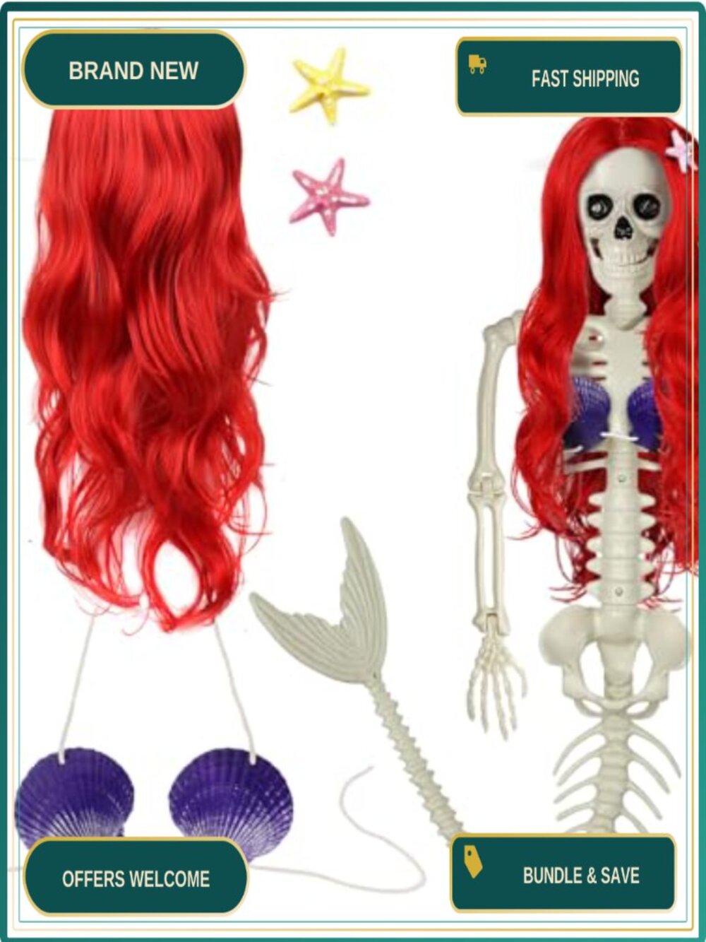 Halloween Mermaid Skeleton Accessories Set Costume Cosplay Party Decor